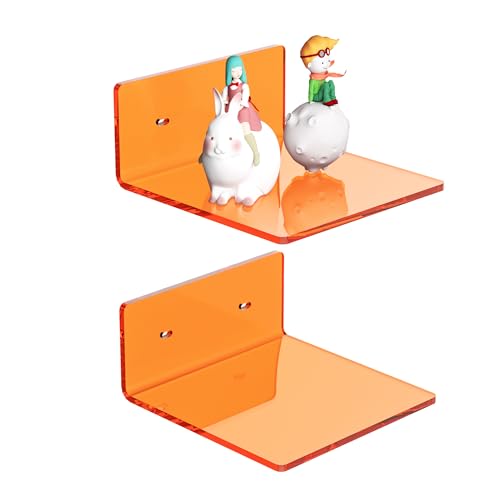 Sezanrpt 6 Inches Small Orange Wall Shelves Set of 2, Wall Mounted Display Shelf Rack for Bedroom, Living Room, Smart Speaker, Clock, Decoration, 2 Pack - color: Orange, size: 6 Inch