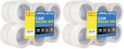 JARLINK 12 Rolls Clear Packing Tape, Heavy Duty Packaging Tape (Pack of 2) - size: 12 Rolls XL (2.8mil / 60 yd) (Pack of 2)