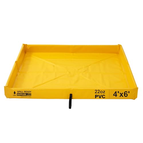 Spill Ready 4' x 6' Foam Wall Spill Containment Berm - 22oz PVC, 85 Gallon Sump | 4x6 Secondary Containment Spill Berm - Yellow with 0.75" Drain | Reusable Oil, Fuel & Chemical Spill Tray - size: 4' x 6'