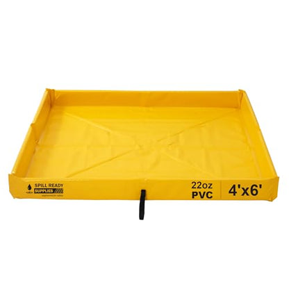 Spill Ready 4' x 6' Foam Wall Spill Containment Berm - 22oz PVC, 85 Gallon Sump | 4x6 Secondary Containment Spill Berm - Yellow with 0.75" Drain | Reusable Oil, Fuel & Chemical Spill Tray - size: 4' x 6'