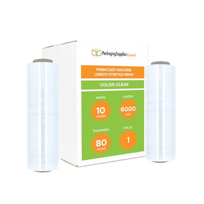 PSBM Machine Stretch Wrap, 1 Roll 10 Inch x 6000 Feet 80 Gauge Heavy Duty Clear Plastic Wrap Industrial Strength Shrink Film for Moving, Packing & Shipping