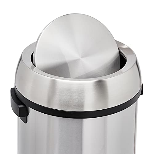 Amazon Basics Round Stainless Steel Trash Can with Swing Lid, Fingerprint and Smudge Resistant, 65 Litre/17.2 Gallon, Silver, Black