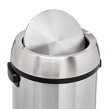 Amazon Basics Round Stainless Steel Trash Can with Swing Lid, Fingerprint and Smudge Resistant, 65 Litre/17.2 Gallon, Silver, Black