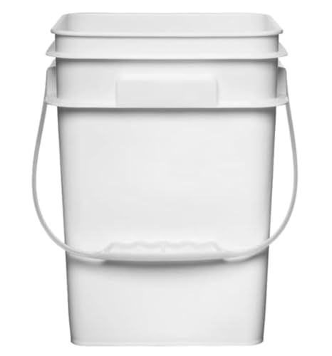 House Naturals 4 Gallon Square Food Grade Bucket Pail with Plastic Handles and Lid (Pack of 3) Made in USA containers (White - Black lids) - color: White - Black Lids