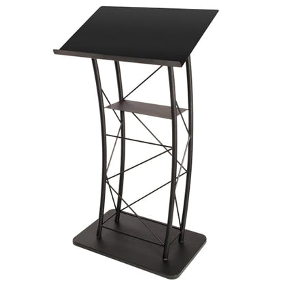 Kingdom KMLSTL Large Curved Metal Lectern, Podium or Pulpit with Durable Powder Coat Finish and a Built-in Shelf - Black - size: Design 06