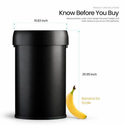 Home Zone Living 16 Gallon Commercial Trash Can with Removable Open Top Lid - color: Matte Black, size: Round