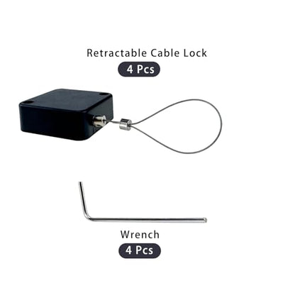 Retractable Cable Lock with Double-Sided Adhesive ABS Remote Control Security Lock for Phone,TV, 304 Stainless Steel, Black, 5 ft (1.5 m), 4Set - color: Black, size: 1.5M