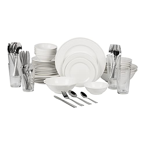10 Strawberry Street Nova White Round 62-Piece Dinnerware Set, Service for 6 - color: White