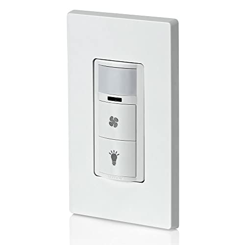 Leviton Decora in-Wall Combination Occupancy Sensor with Fan Switch, Auto-On or Manual-On, 1/4 HP, Residential Grade, Single Pole, White, DOD05-1LW