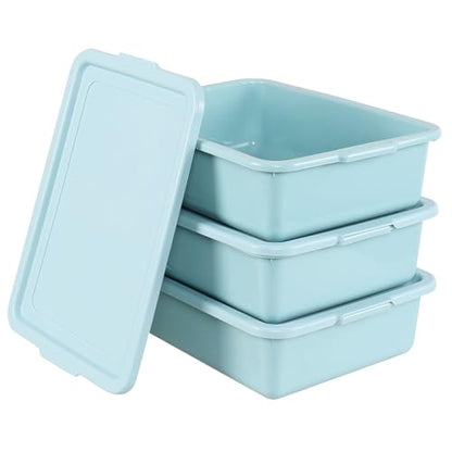 Jekiyo 3 Pack Commercial Bus Box with Lid, 13 L Plastic Bus Tub, Mint Green