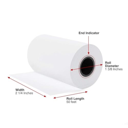 Thermal Paper 2 1/4 inch x 50 feet, Cash Register POS Receipt Paper for Credit Card Machine (50 Rolls)