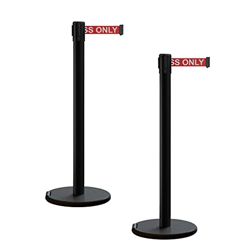 Trafford Industrial RBB-100 Retractable Belt Barrier Stanchions, Set of 2 - color: RED WITH "AUTHORIZED ACCESS ONLY" White Letters, size: 7.5 ft