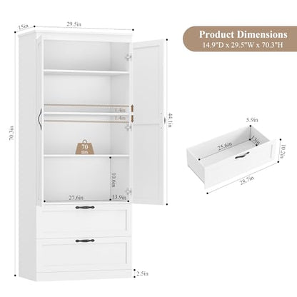 HOSTACK 70" Kitchen Pantry Storage Cabinet, Farmhouse Pantry Cabinet, White - color: White