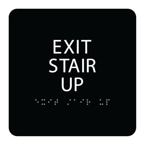 Alpha Dog Exit Stair Up Sign, 6x6 ADA Braille Sign, Black - color: Black, size: Exit Stair Up