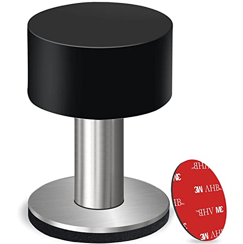 Door Stoppers with Extra Stickers, Self-Adhesive Door Stop with Black Rubber & Stainless Steel Body - Sound Dampening Door Bumpers for Home & Office, Door stoppers for Bottom of Door (Medium-2.56inch) - color: Black, size: 6.5 cm