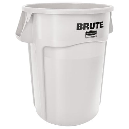 Rubbermaid Commercial Products BRUTE Heavy-Duty Round Garbage Can with Venting Channels, 44 Gallon, White, Waste Container for Landscapers/Construction Sites/Restaurants/Offices/Warehouses/Home - color: White, size: 44 Gallon