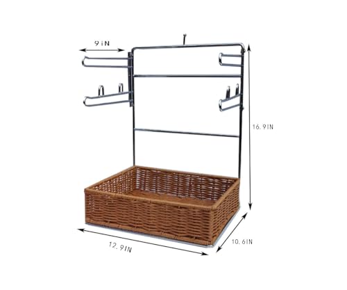 Plastic bag holder with a rattan-woven basket base, grocery bag organizer, space-saving bag storage, neat and easy to grab, perfect for the kitchen, shops, restaurants, and commercial use