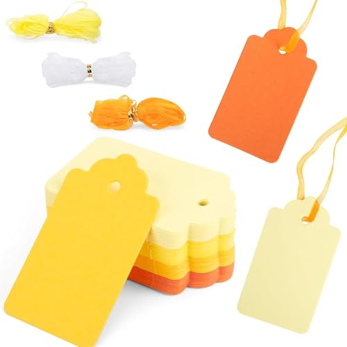 SallyFashion 100PCS Yellow Orange Gift Tags with Organza Ribbons - color: Yellow Orange