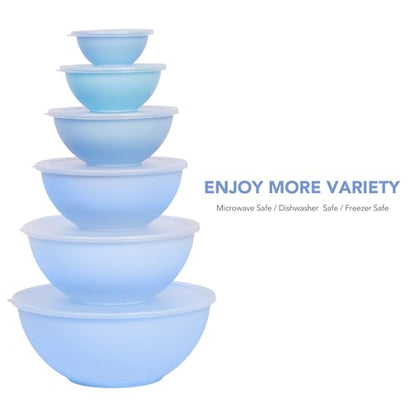 BoxedHome BPA Free Plastic Round Mixing Bowl with Lids, 12 Pack Nesting Bowls with Lids Set, Microwave and Dishwasher Safe Prep & Serving Bowls Great for Mixing, Baking, Serving (Pale Blue, 12pcs) - color: Pale Blue