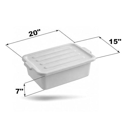 20" x 15" x 7" White Food Grade Plastic Bus Tub With Lid, Large BBQ Prep Tub, Restaurant Meat Lug, Catering Storage Container Heavy Duty (Pack Of 6)