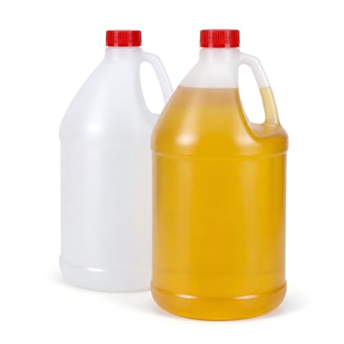 ASEVAT 1 gallon Plastic Jugs with Handle & Red Caps, Multipurpose Large Storage Containers for Oil, Water and Household Liquids, 2‑Pack for Household Kitchen Use - size: 1.1 gallon