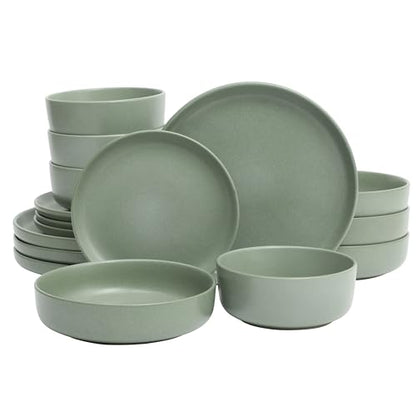 Gibson Elite Pasco 16 Piece (Service for 4) Plates and Bowls Double Bowl Reactive Glaze Dishes Stoneware Ceramic Dinnerware Set - Green - color: Green (Pasco)