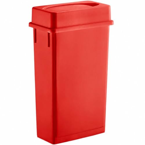 23 Gallon Slim Rectangular Commercial Trash Can, Heavy Duty Plastic Indoor Waste Bin for Kitchen, Office, Restaurant, School, Restroom & Janitorial Use (Red, with Lid) - color: Red