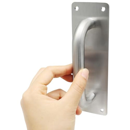 Piutouyar 2 Pcs Heavy Duty Door Pull Push Handle and Plate,200x65 mm,Silver