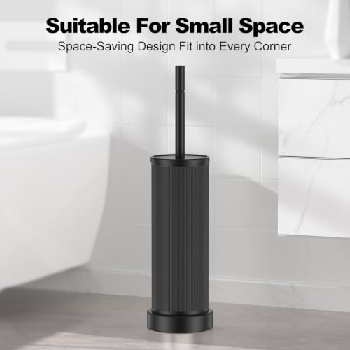Metal Vertical Grain Toilet Bowl Brush and Holder Set Scrubber Black - color: Black