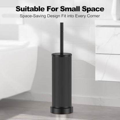 Metal Vertical Grain Toilet Bowl Brush and Holder Set Scrubber Black - color: Black