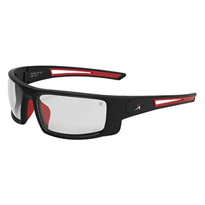 X Power ANSI Z87+ Safety Sunglasses Impact Resistant Polycarbonate Lens & Double Injection Frame - color: 002 Matte Black & Red Frame / Clear Lens