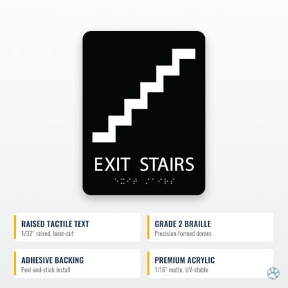 Alpha Dog Exit Stairs Sign, 8x6 ADA Braille Sign, Black - color: Black, size: Exit Stairs