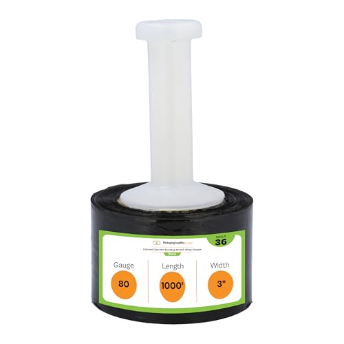 PSBM Dark Black Mini Stretch Wrap with Plastic Handle, 36 Rolls 3 Inch x 1000 Feet 80 Gauge Heavy Duty Plastic Wrap Industrial Strength Shrink Film for Moving, Packing & Shipping - color: Black, size: 36 Rolls