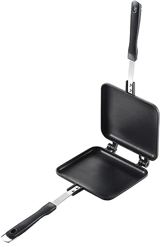 Panini Press Hot Sandwich Maker Non-Stick Panini Grill Pan with Handle Aluminum Flip Pan for Home and Outdoor Camping, 1 Pack