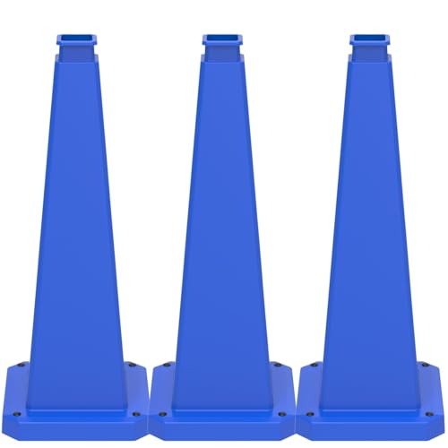 BESEA 3 Pack 36 Inch Blue Traffic Cones with Weighted Base - color: Blue, size: 36INCH