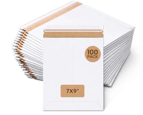 BOX USA Rigid Mailers 7" x 9" (100-Pack) - Cardboard Mailer Envelopes for Photos, Greeting Cards, Trading Cards - Stay Flat - size: 7" x 9" (100-Pack)