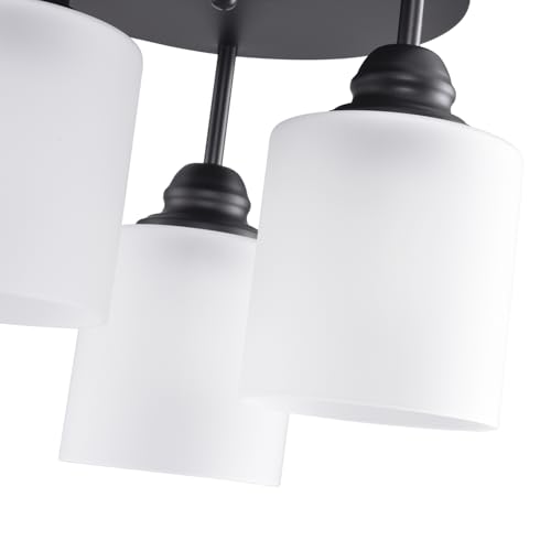 Semi Flush Mount Ceiling Light with Clear Glass Shades,3-Lights Industrial Semi Flush Mount Ceiling Light, 3-Light Industrial Black Light Fixtures Ceiling Mount for Kitchen Living Room Foyer - color: 3-Lights Milk Glass, size: 1 Pack