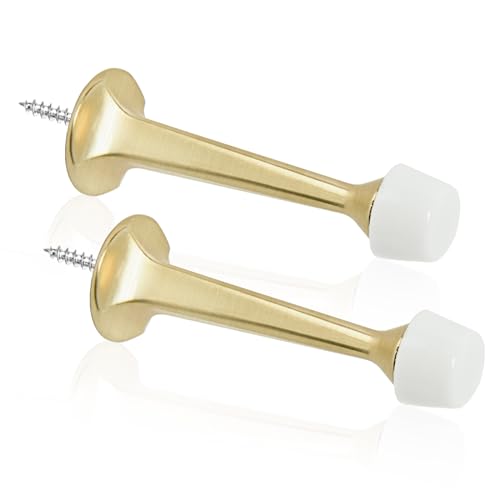 2 Pack Gold Solid Rigid Door Stops - Heavy Duty Door Stoppers Wall Protector with Soft Rubber Tips, Brushed Brass - color: Brushed Brass, size: 2 Pack