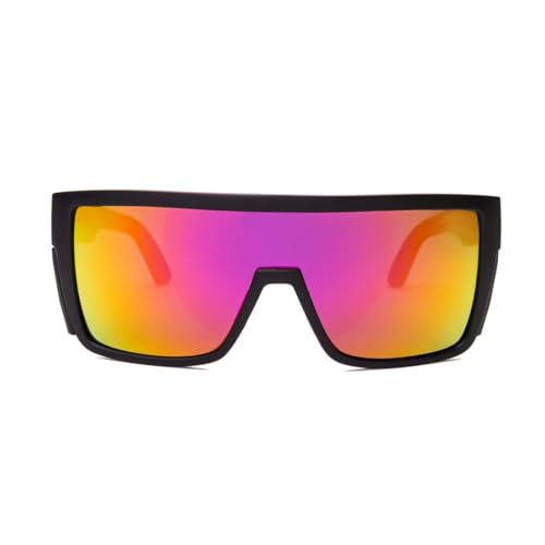 Polarized Safety Sunglasses, UV400 Protection, ANSI Z87.1 Wraparound Protective Eyewear - color: Matte Black Violet Mirror