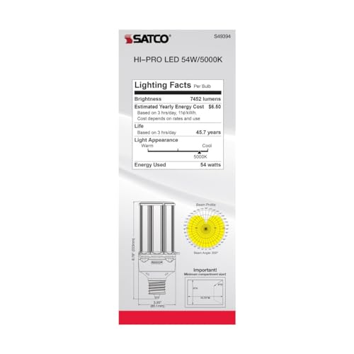 Satco S49394-54W LED HID Replacement High Lumen Corn Cob Bulbs, 2 Pack