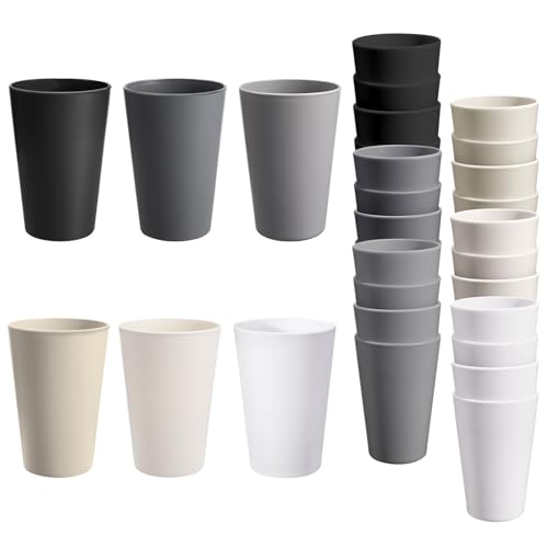 24 Pcs Unbreakable Plastic Cups Set, 14 oz Reusable Plastic Cups, Stackable Water Tumblers, Drinking Cup for Kitchen, Outdoor, BPA-free, Dishwasher Refrigerator and Microwave Safe (14 oz, 6 Colors) - color: 6-Gray Multicolor, size: 14 oz