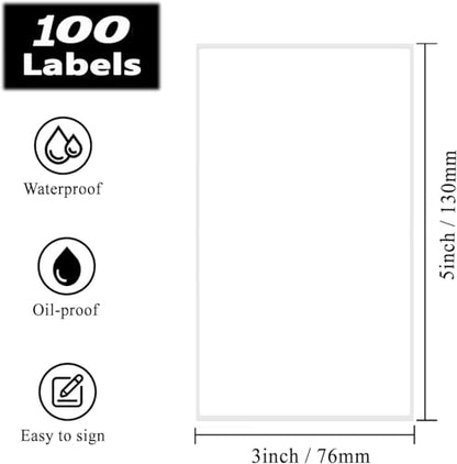 5" x 3" Thermal Labels, Fanfold Shipping Labels with Permanent Adhesive, White Printable Label Stickers for Barcodes, Addresses, Compatible with Zebra, Rollo Thermal Printer (5" x 3"-100pcs) - style: 5" X 3"-White-100PCS