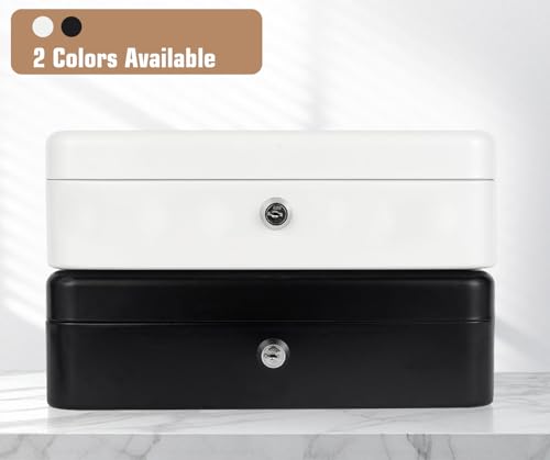 Sumerfnt Cash Box with Lock and Money Tray Money Box for Cash, Metal Lock Box for Money Cash Register - 11.8" x 9.4" x 3.54" White - color: White