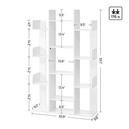 VASAGLE Bookshelf with 13 Storage Shelves, 9.8 x 33.9 x 55.1 Inches - color: White, style: 5-Tier (33.9"W)