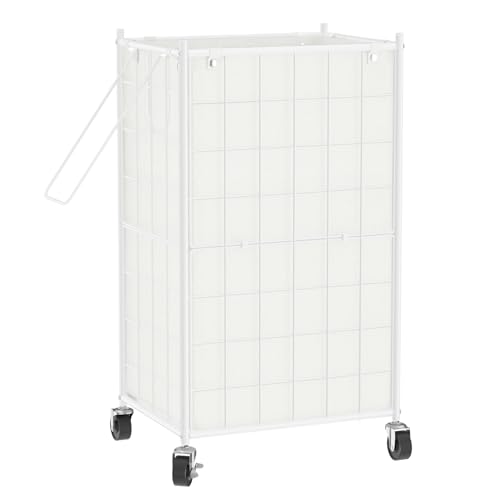 WOWLIVE Rolling Laundry Basket, Metal Wire Frame Laundry Hamper with Wheels - color: White, size: 100l