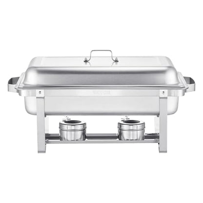 VEVOR Chafing Dish Buffet Set, 2 Pack Stainless Chafer with 2 Full Pans, Rectangle Catering Warmer Server with Lid Water Pan Folding Stand Fuel Tray Holder Clip - color: Silver, size: 2 Pack