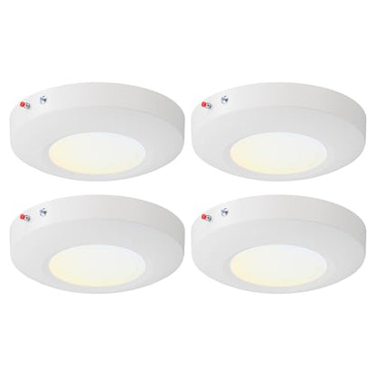 6 Inch LED Emergency Disk Light Kit with Battery Backup, Ceiling Mount Emergency Lights, Dimmable, 120-277V, 15W, 1000lm, CRI90, 5CCT Selectable, ETL & Wet Rated, White, 4 Packs - color: 4 Packs 5CCT White With Battery Backup, size: 6inch