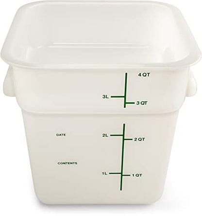 Carlisle FoodService Products Squares Square Food Storage Container with Stackable Design for Catering, Buffets, Restaurants, Plastic, 4 Quarts, White