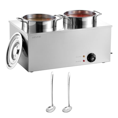 VEVOR Electric Soup Warmer, Two 6.34QT Stainless Steel Round Pot with 86~185°F Adjustable Temp, 1200W Commercial Bain Marie Compatible with Pans, Soup Station for Restaurant, Buffet - size: 2×6L Pots