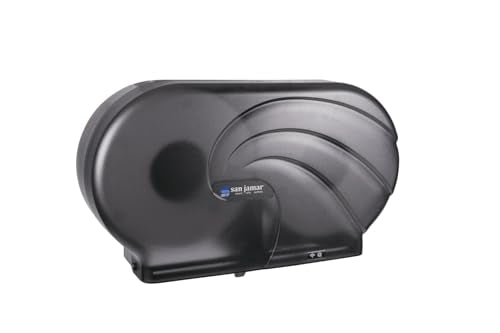 San Jamar Twin 9" Bath Tissue Dispenser – Jumbo Bath Tissue Holder for Bathroom, Infinity System, Black Pearl, 12" × 19" × 5.25"